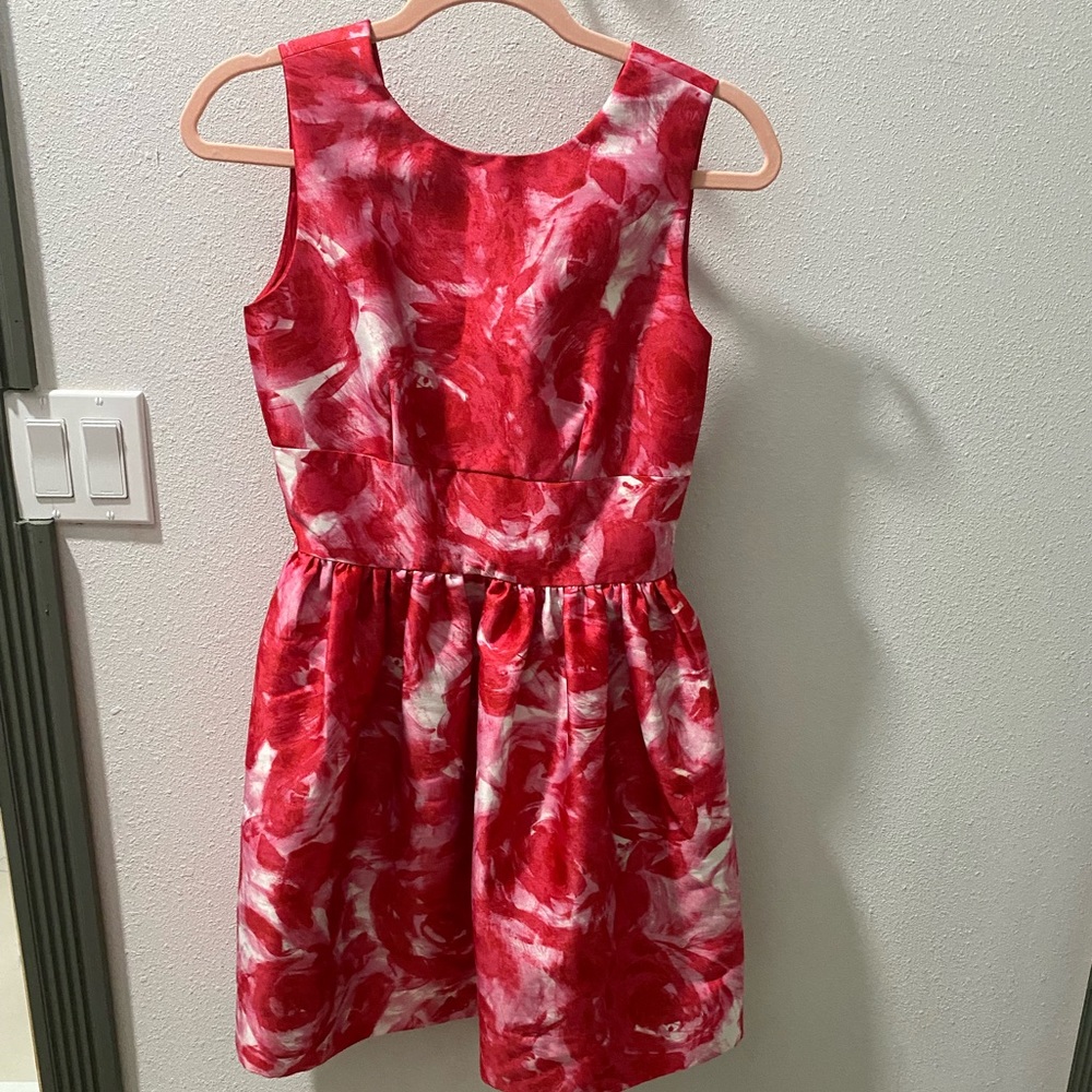 Kate Spade Madison Collection Pink And Red Floral Print Open Back Cocktail Dress